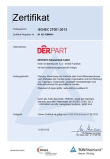 DERPART TRAVEL SERVICE: Erste deutsche Geschäftsreisebüro-Kette mit Zertifizierung für Informationssicherheit ISO 27001